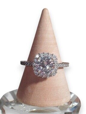 CZ Size 8 Sterling Silver IBB 925 Cubic Zirconia Engagement Ring Halo Pave Band